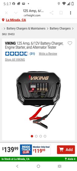 VIKING 125 Amp, 6/12V Battery Charger, Engine Starter, and Alternator Tester