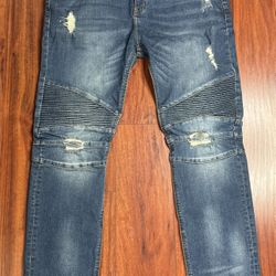 RSQ Jeans Mens 36x30 Blue London Skinny Fit Dark Wash Denim Ripped Thrashed Norm