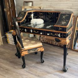 JAPANESE LAQUER  DESK & CHAIR 