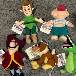 BRAND NEW DISNEY STORE EXCLUSIVE PETER PAN BEAN BAG PLUSH BUNDLE