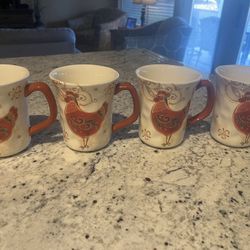 Set of 4 Pier 1 Rooster Coffee Mugs