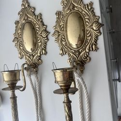Vintage Brass Wall Sconce Pair – Ornate French Style Candle Holders