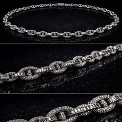 10MM Moissanite Diamond Link Chain 22” – 925 Silver VVS G Color – 20.88CT