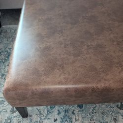 Brown Square Coffee Table Ottoman Vegan Leather 