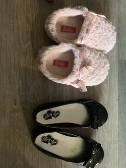 Girls Black Dress Ballet flats and pink Barbie slippers