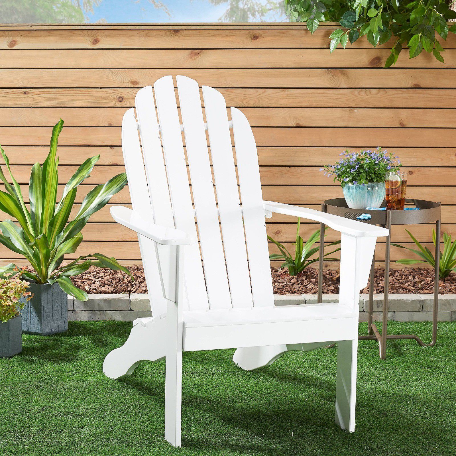 Mainstays Wooden Outdoor Adirondack Chair, White Finish, Solid Hardwood