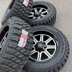 20X10 OFF ROAD RIMS  5 LUG UNIVERSAL WITH 33X12.50R20LT ATLAS TIRES  FITS JEEP, DODGE RAM AND 5 LUG TOYOTAS     (PRIECE NEGOTIABLE )  20X10 TODO TEREN