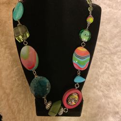 Beautiful Multi-colored Adjustable Necklace,each Bead Is Different Patterns And Shapes