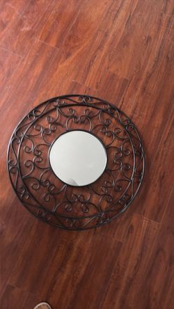 Round Decorative Wall Mirror with Metal Scrollwork