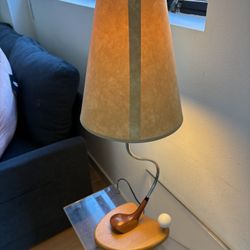 Clubhouse Design MCM Golf Lamp Curved Club Wood Shade Works Vintage Mid Century