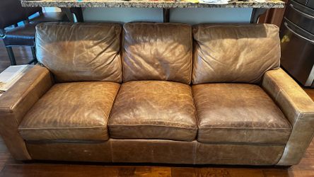Brown Genuine Leather 3-Seater Sofa – Good Condition