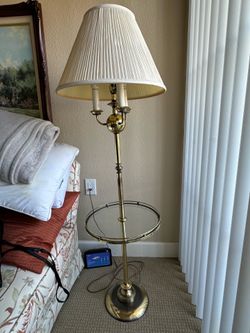 Standing Brass Lamp w/ Glass Table