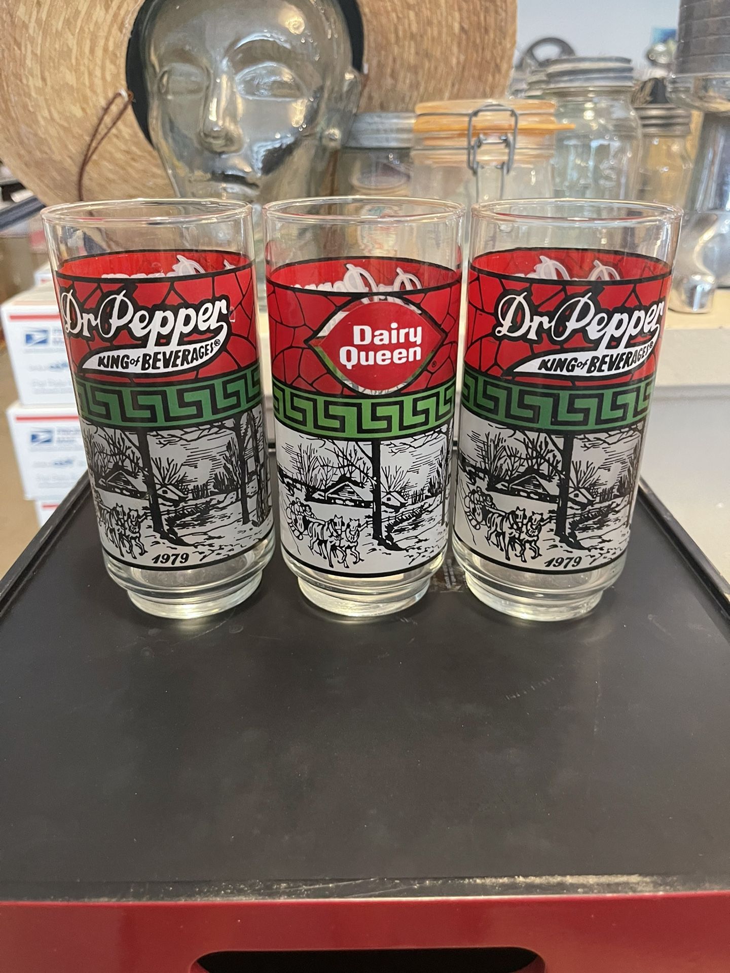 Vintage Dr Pepper King of Beverages Stained glass Cups
