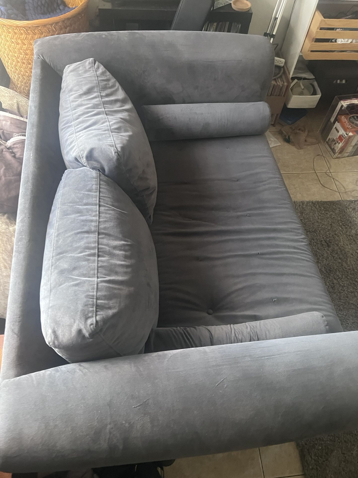 Gray Velvet Loveseat Two Person Sofa With Silver Studs
