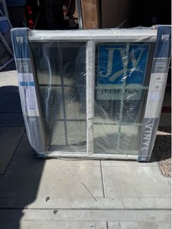 JELD-WEN V-2500 35-1/2-in x 35-1/2-in Left-Handed White with White Interior Vinyl Sliding Window With Ann...