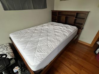 Full Size Brown Captains Bed With Shelf’s As Backboard