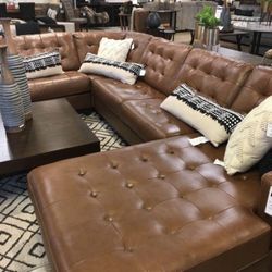 $39 Down Payment 👍 Real Italian Leather Modern RAF LAF Oversized Sectional Couch💥💥 In Stock ✅