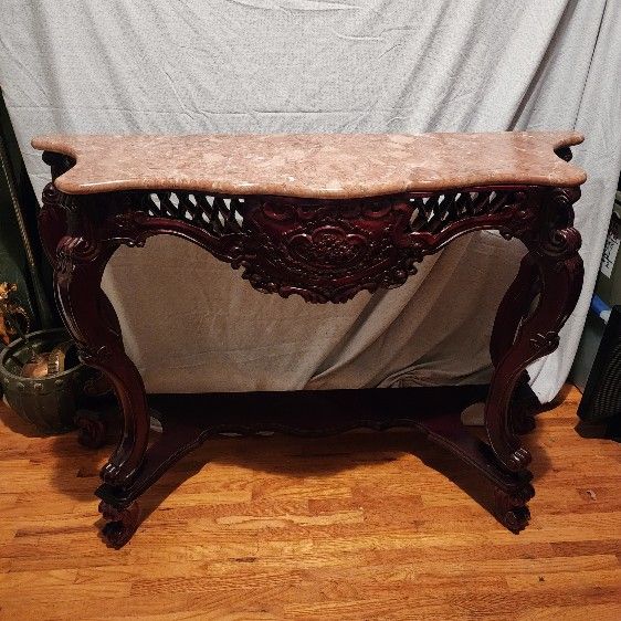 Antique Chinese Rosewood Table - Marble Top