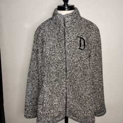 DISNEYLAND PLUSH FUZZY GRAY/BLACK FULL ZIP LOGO FLEECE JACKET WOMENS LARGE
