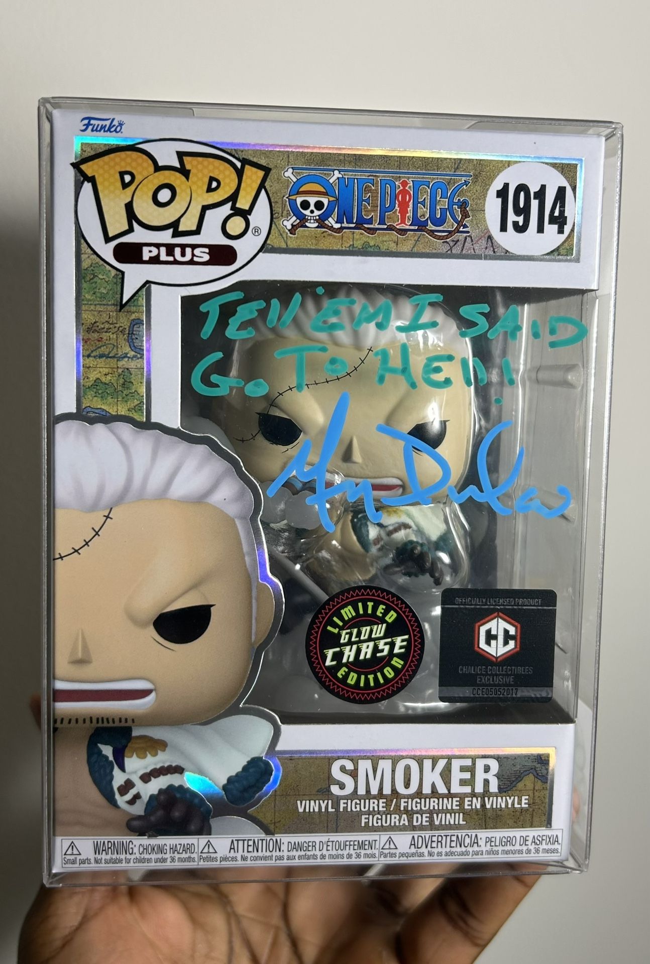 Funko Pop One Piece - Smoker #1914 GITD CHASE Chalice Signed By Greg Dulcie JSA