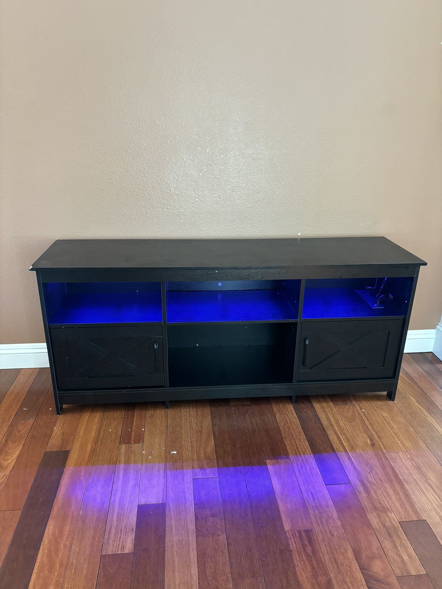 Entertainment Center with Storage Cabinets, Power Outlet & LED Light, Media Console Living Room Furniture, Black