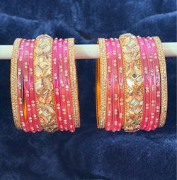 Pink and Gold Crystal Bangle Set