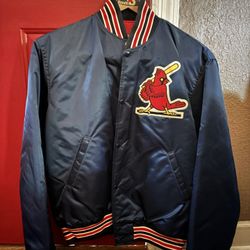  Vintage St Louis Cardinals Blue Satin Bomber Jacket