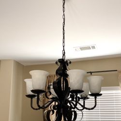 LARGE SIX LAMP CHANDELIER (28.5” W  x 25” H)