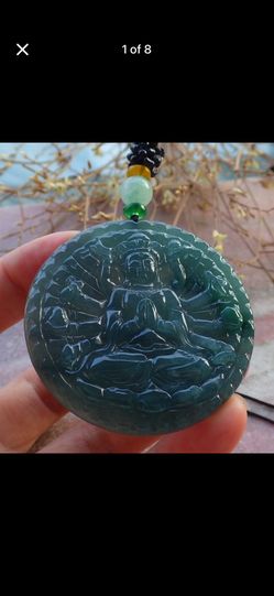 Certificate Jadeite jade Green 1000 hands protection Kwan Yin Guanyin Pendant 