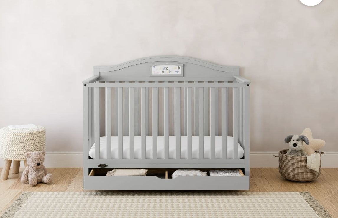 Graco Story 5-in-1 Convertible Baby Crib with Drawer and Reversible Headboard, White