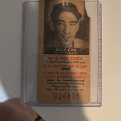 1954 Billy Cox Brooklyn Dodger NY Journal American Card