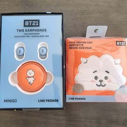 BT21 RJ TWS Earphones And Hair Drying Cap
