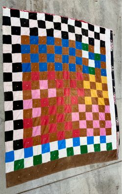 Rare Large HANDMADE Vintage Corduroy Quilt - Colorful PATCHwork Boho Large 82x66