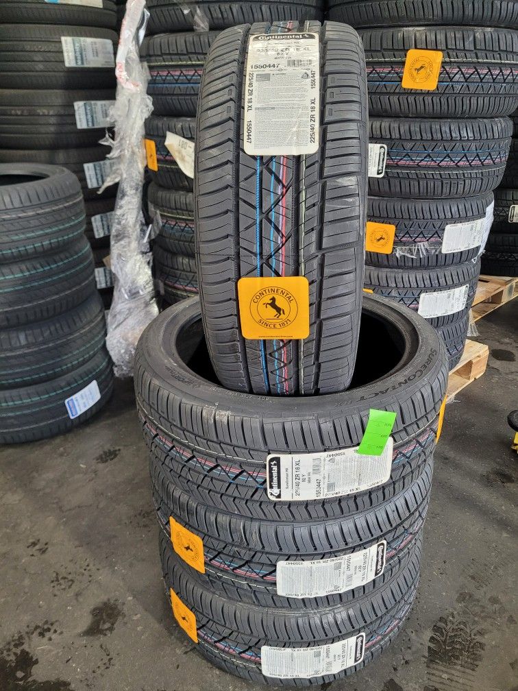 4 Brand New Continental Sure Contact RX 225×40×18 Tires For Sale.
