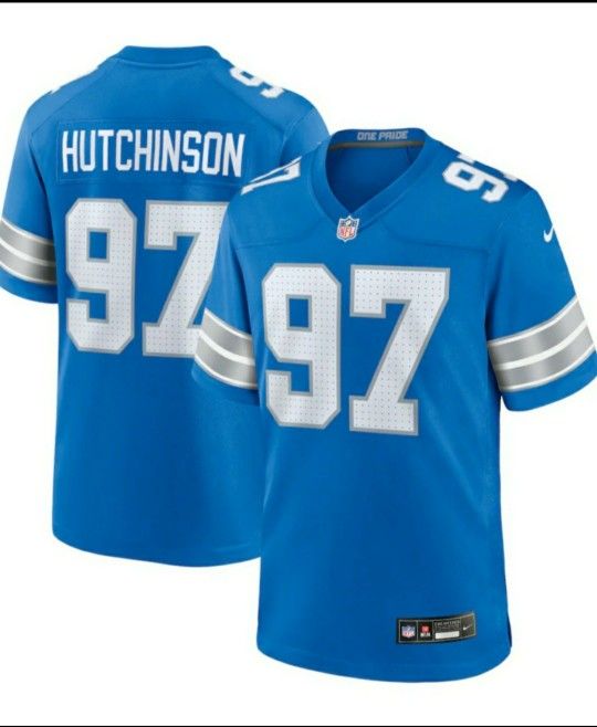 New! Men's Detroit Lions Aidan Hutchinson Nike Blue Game Jersey XL
