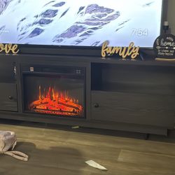 75 Inch TCL And working Fire Place Tv Stand 