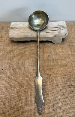 Vintage/Antique Hand Forged Ladle | Old Patinated Discoloured Dented Ladle | English Well Used, Worn & Weathered Kitchen Utensil | Food Retro Kitchen