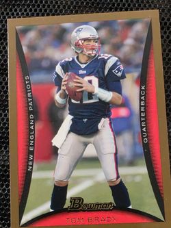 2008 Bowman Tom Brady Gold parallel football card, numbered #2.