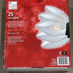 Home Accents Holiday 25 Clear C9 Lights 24’ Long, New