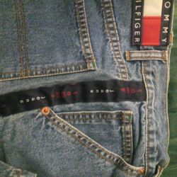 Vintage Tommy Hilfiger White/Blue Stripe Logo Jeans