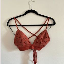 Forever 21 Bralette Top Floral Eyelet Chestnut Brown Orange Bra Bustier Crop Top