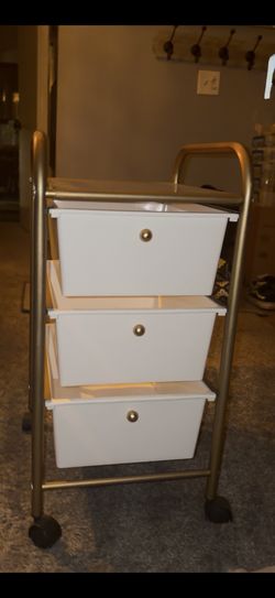 Three drawer rolling storage - White & Gold