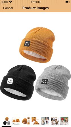 Baby Beanie Hat 3 Packs with Cute Smiley Face, Toddler Girls Boys Baby Hats Winter, Kids Winter Hat Cold Weather