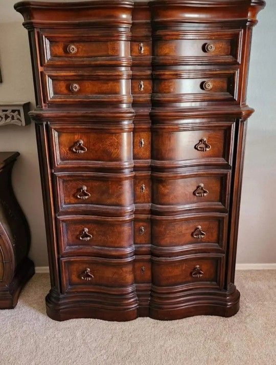 Tall wood dresser / chest of drawers