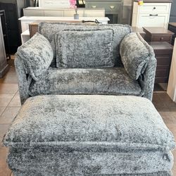 39.8 in. Dark Grey Rectangle Boucle Upholstered Accent Armchair with Large Seat and Ottoman for Living Room(Grey)💰169$