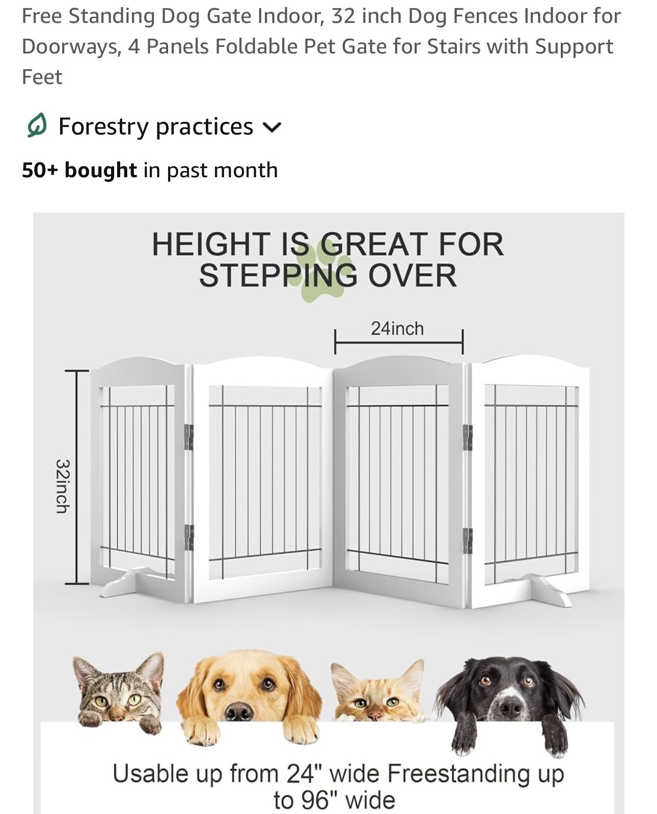 Standing Dog Gate Indoor, 32 inch Dog Fences Indoor for Doorways, 4 Panels Foldable Pet Gate for Stairs with Support Feet