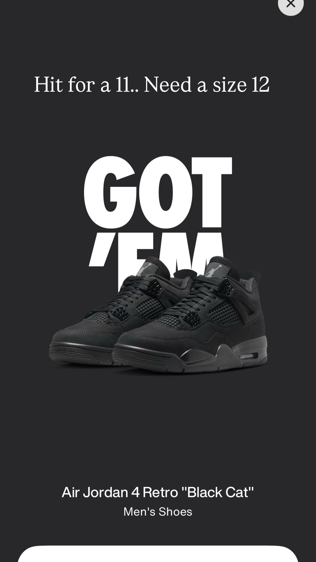 Size 11 Jordan 4 Black Cat TRADE FOR SIZE 12
