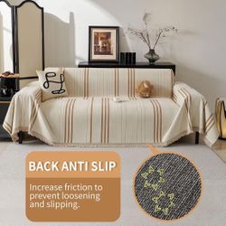Sofa Covers for 3 Cushion Couch Soft Non Slip (Shallow Coffee, 91"*134") -NEW (2233/8)
