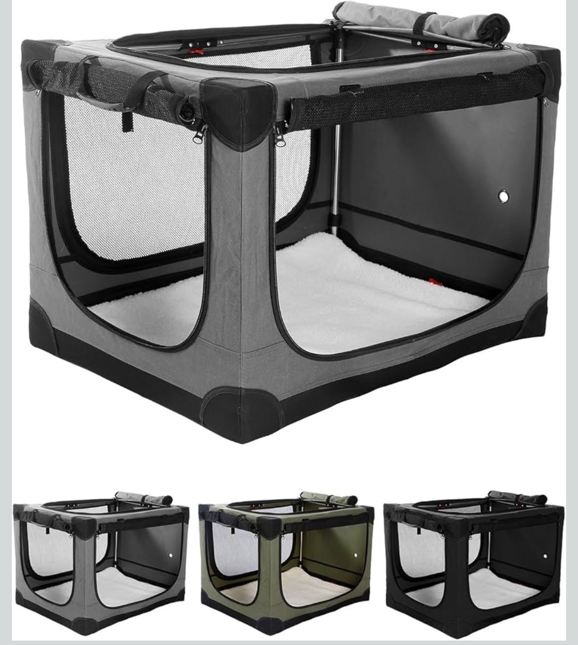 L gray 33 Inch Collapsible Travel Dog Crate for Medium Large Dogs,Portable Dog Crate 4-Door Foldable