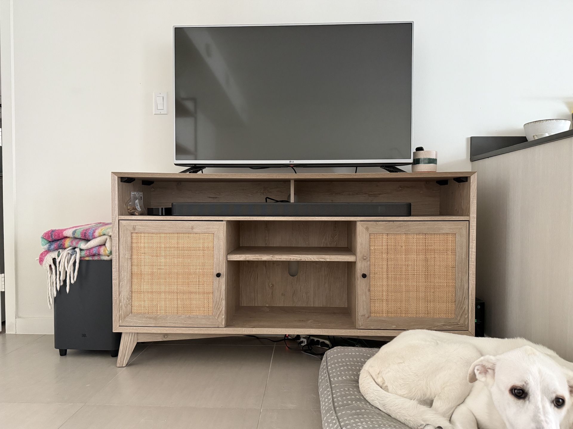 Mid-Century Style Rattan TV Stand